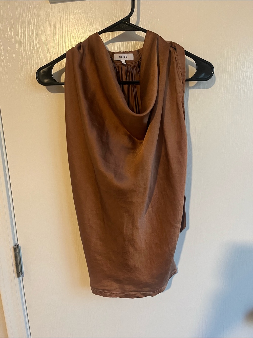 Reiss Chocolate Brown Satin Cowl Neck Tank